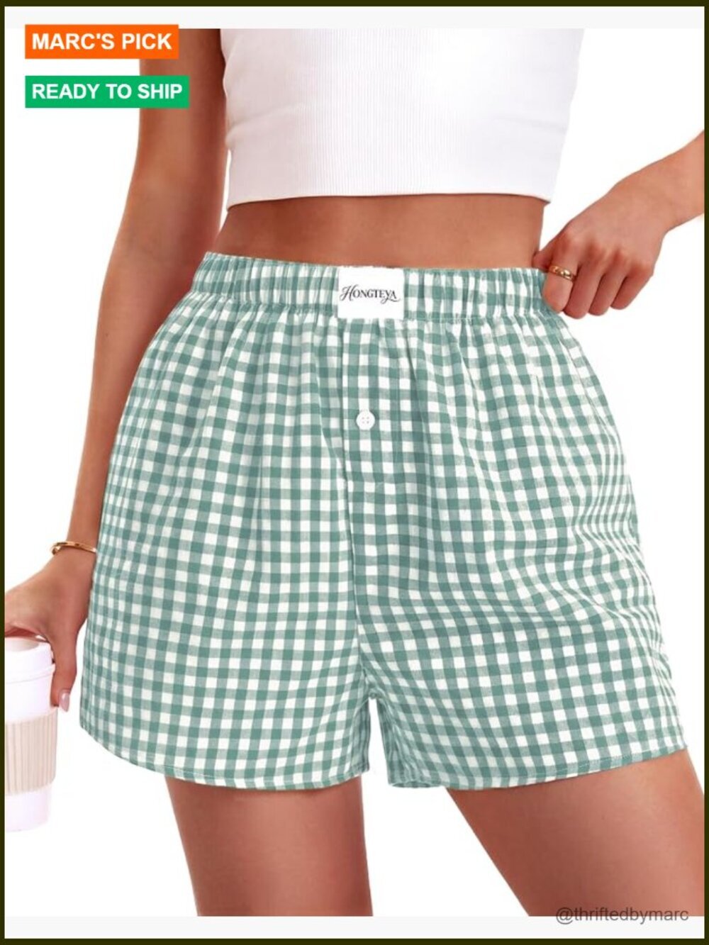 Women's Cotton Plaid Boxer Shorts with Pockets